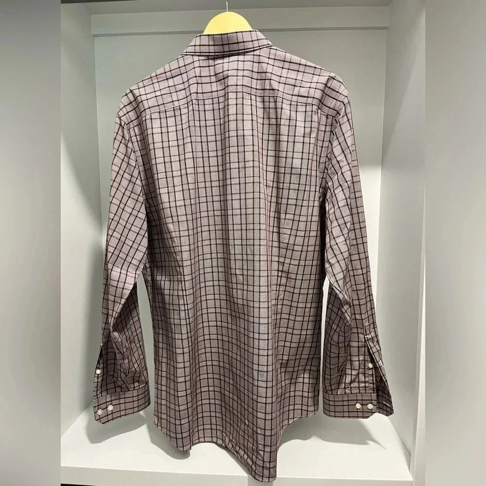 Banana republic non-iron slim fit maroon and navy plaid button down XL